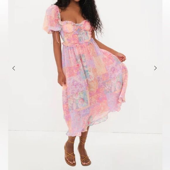 For love and lemons light multicolored dress with rods on the top part size XS - Picture 1 of 16